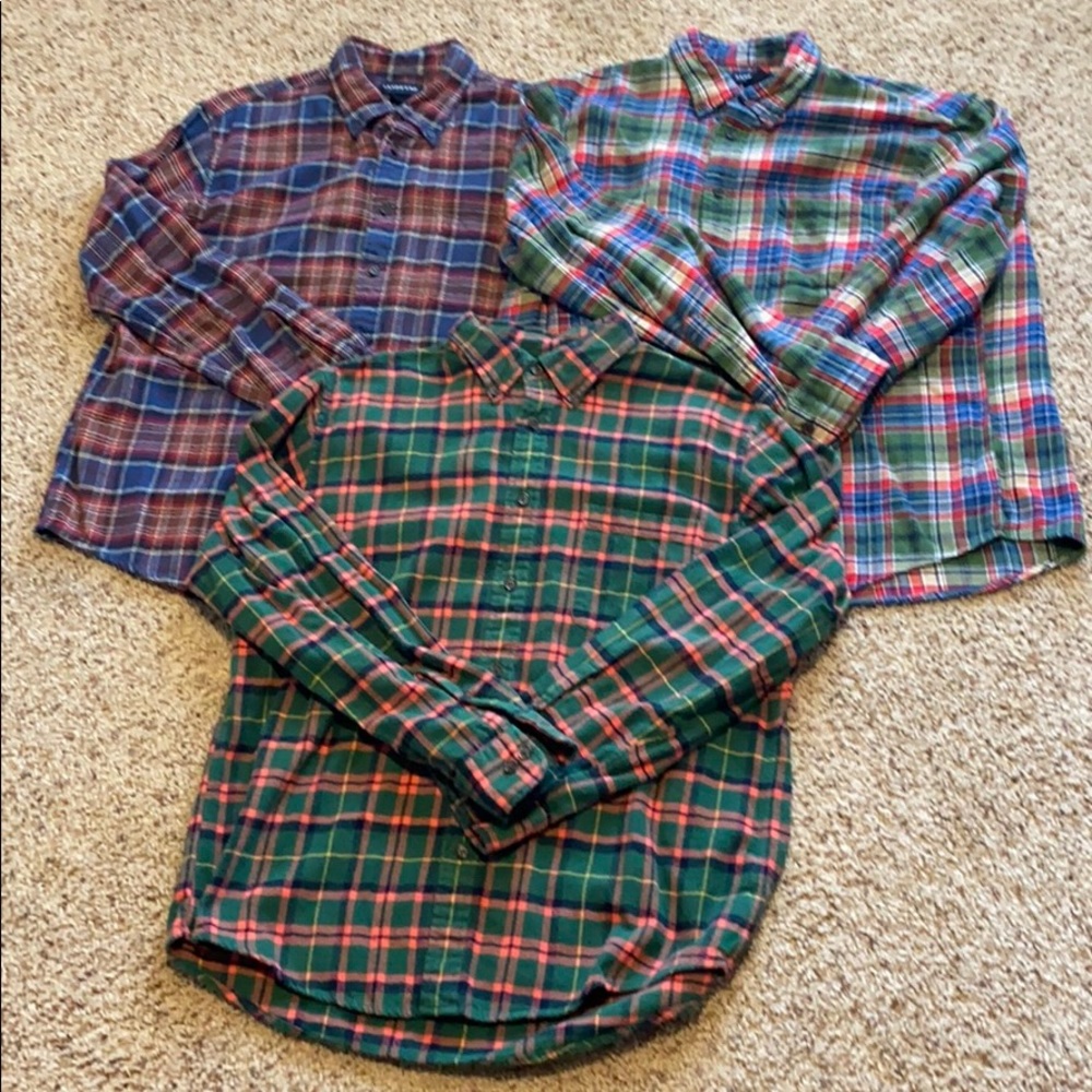 3 Lands End Flannel Shirts Size Large